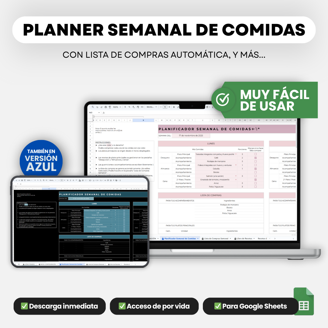 Planner Semanal de Comidas para Google Sheets