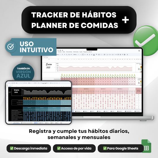 Tracker de Hábitos + Planner de Comidas + 4 ebooks de Regalo